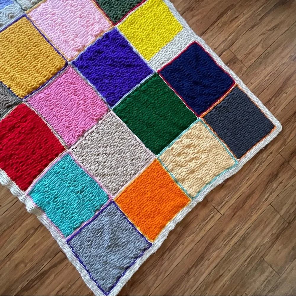 Handmade Multicolor Patchwork Crochet Throw Blanket - Assorted Colors